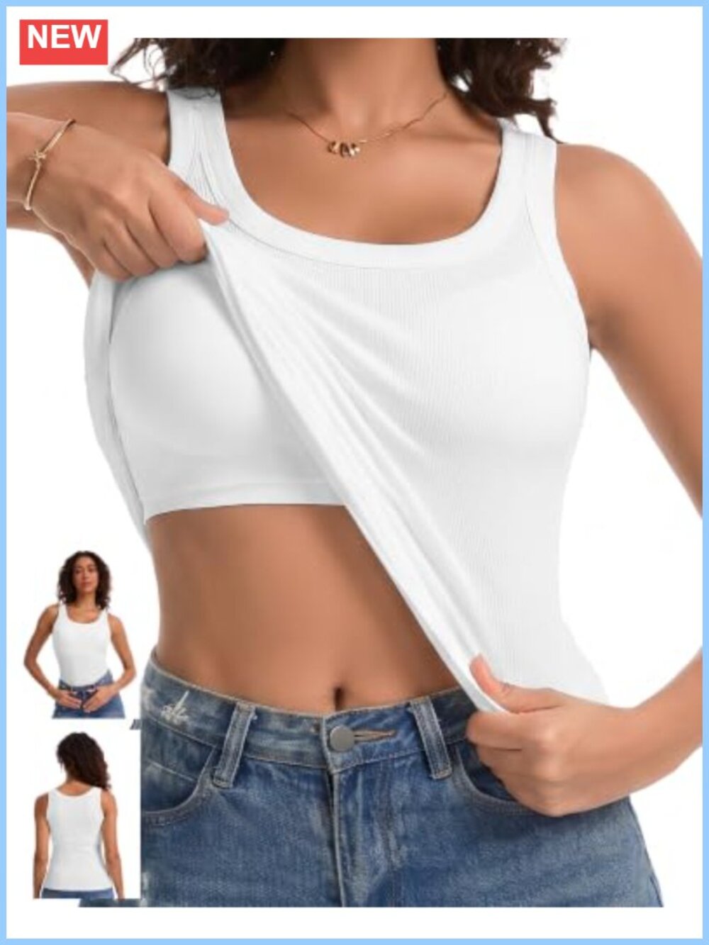 Women's Ribbed Tank Top with Built-in Padded Bra